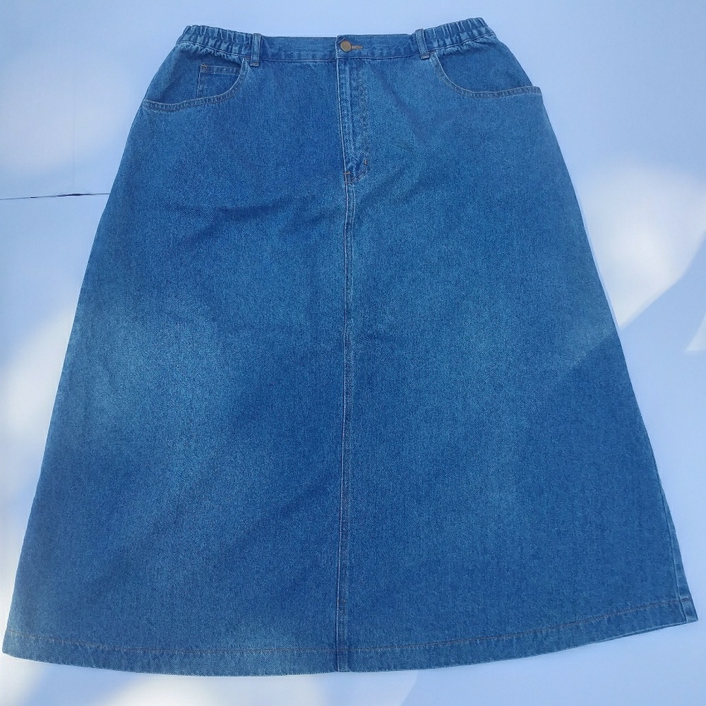 Vintage Stonybrook Blue Denim Jean Midi Maxi Skirt